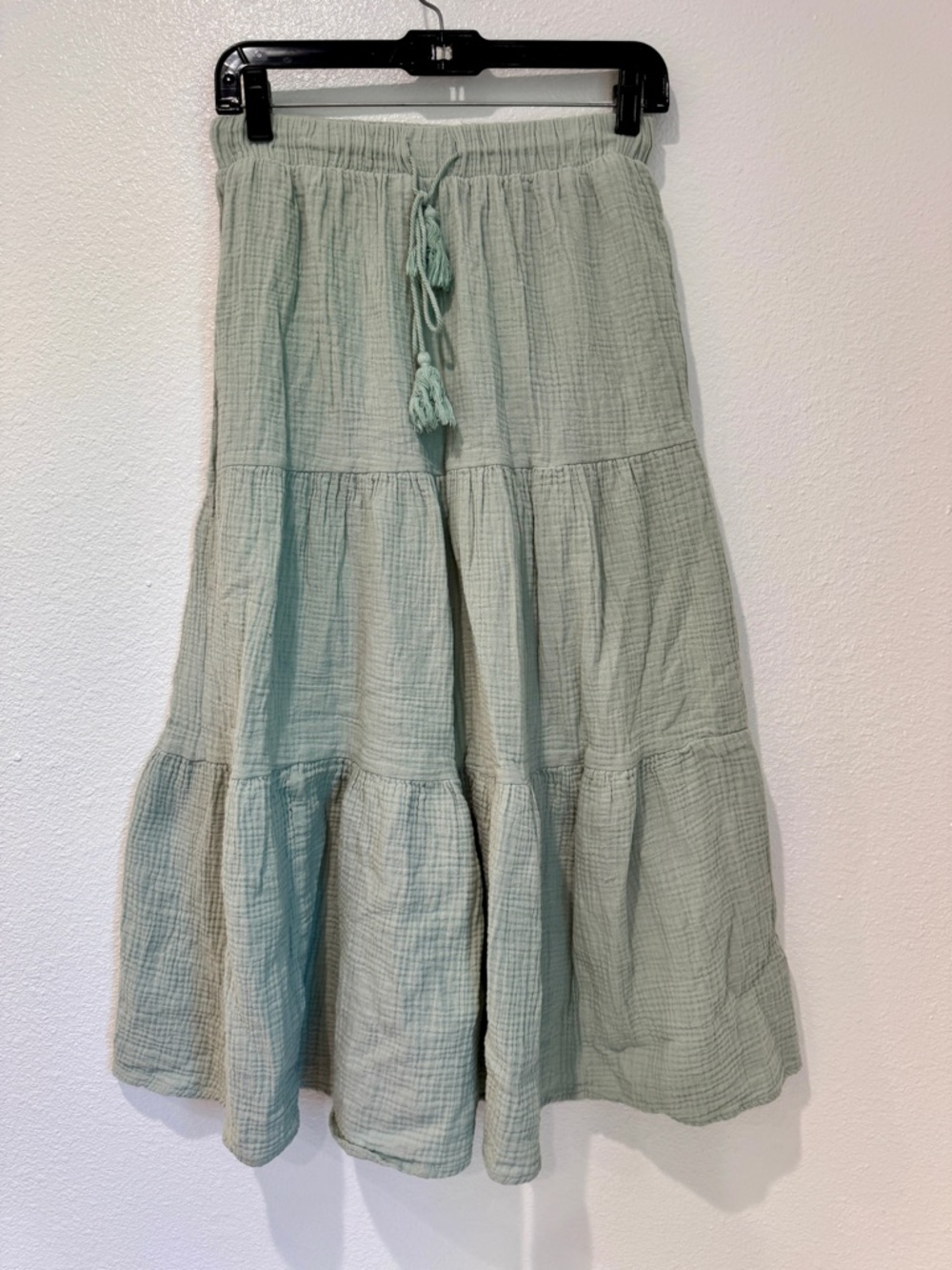 Light Green Cotton Gauze Tiered Ankle Length Skirt Size M Boho Cottagecore Fairy